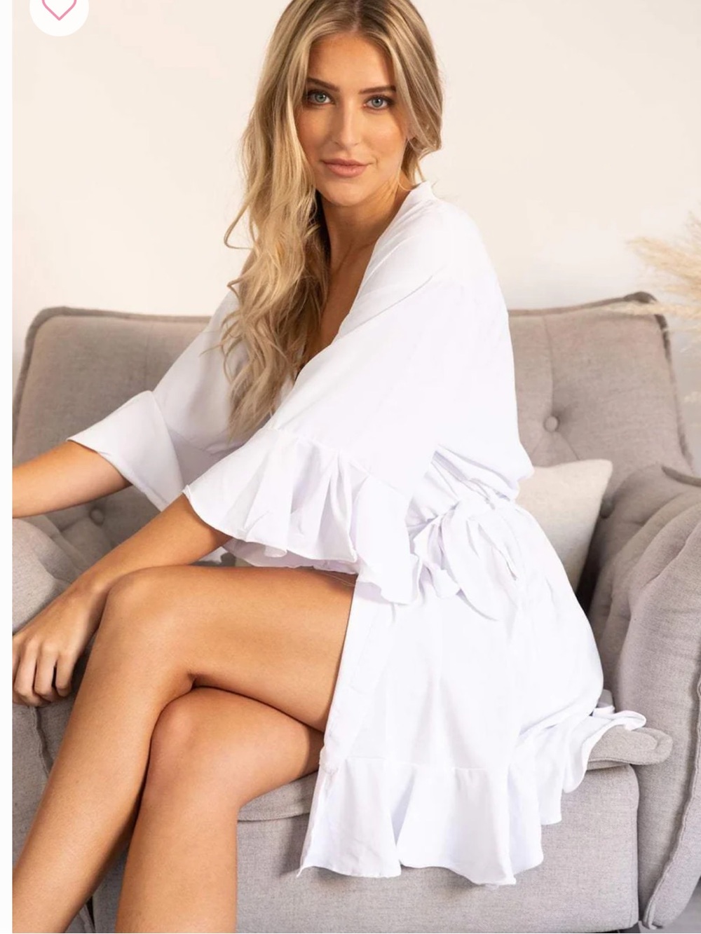 Bridal Satiny Tie-Front Robe in White. Internal Wrap Tie - Picture 3 of 12